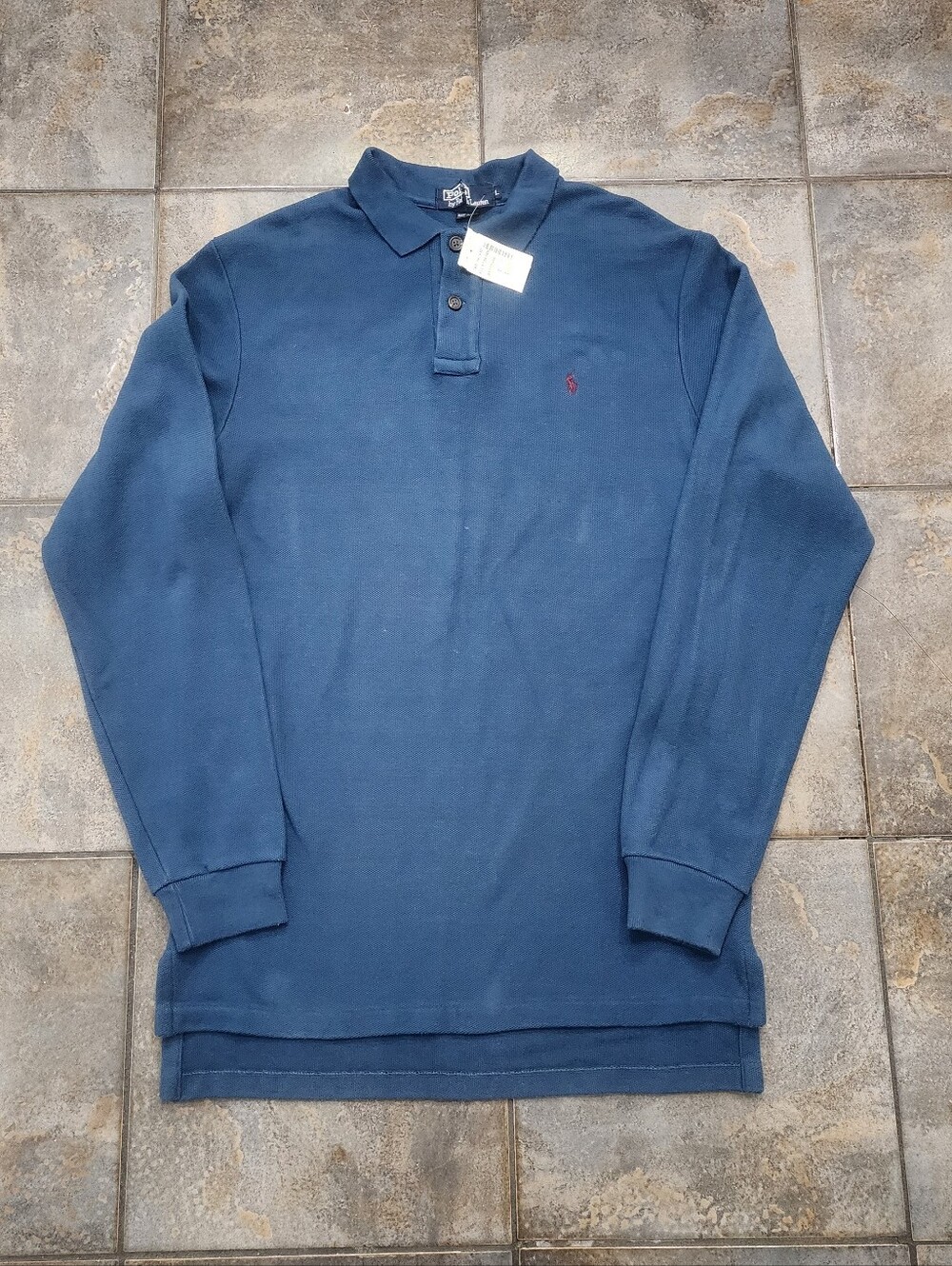Vintage 90s Polo Ralph Lauren Men's Large Blue USA Made Long Sleeve Rugby Shirt